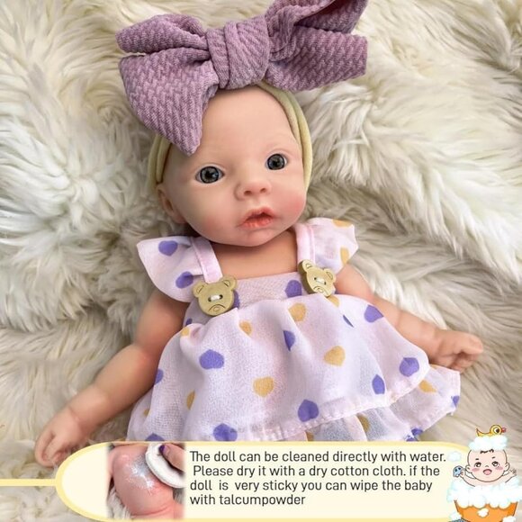11Inch Full Body Silicone Reborn Baby DollEyes Open Realistic Lifelike Baby Girl - Picture 5 of 7